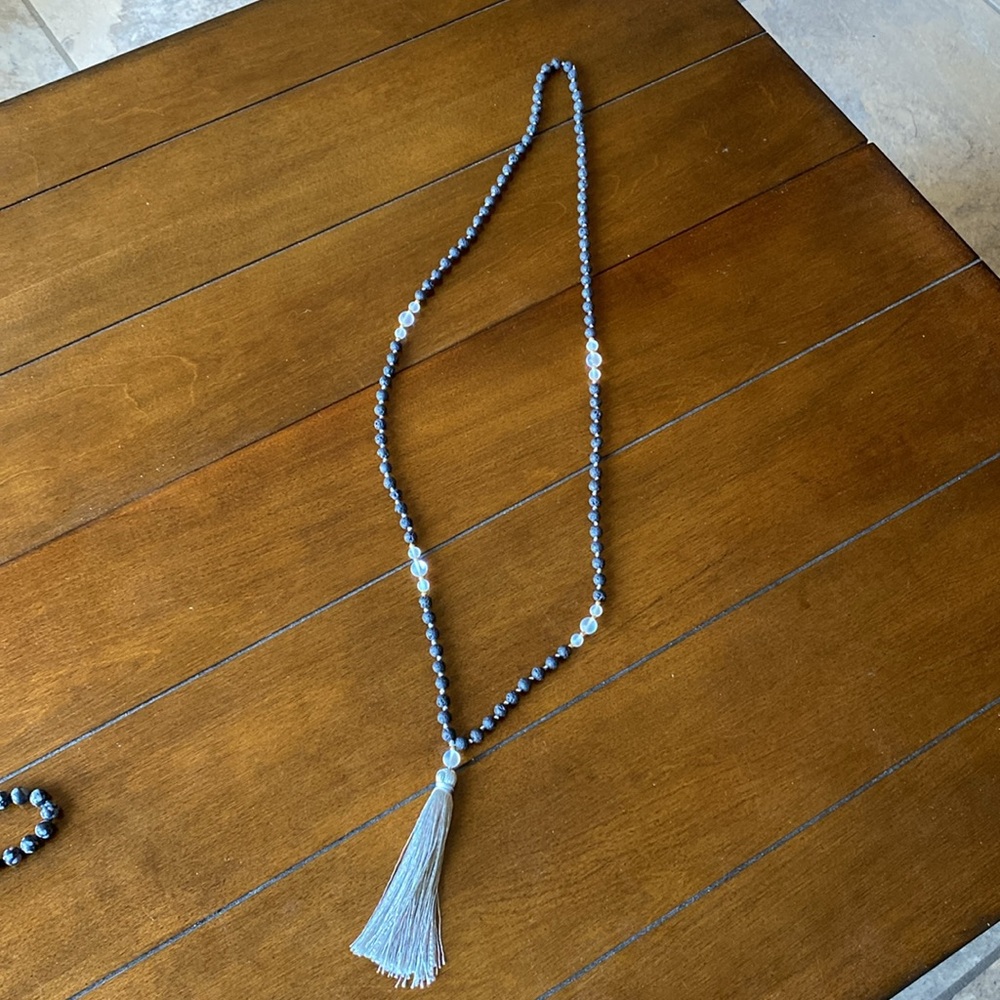 Mala Beads Small Lava Meditation Prayer Beads Black/Silver